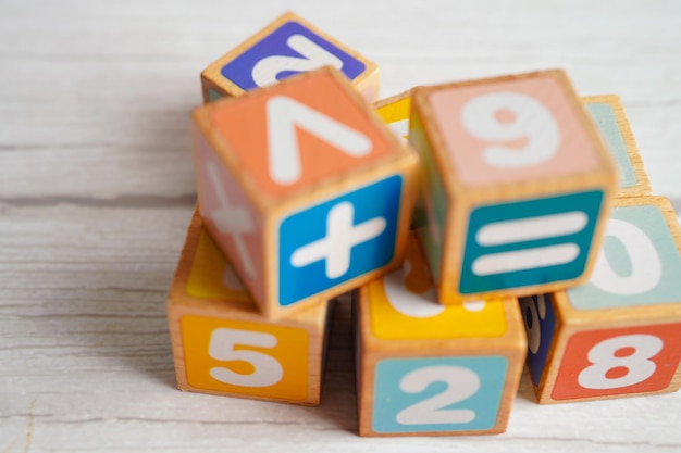 Number wood block cubes for learning Mathematic education math concept