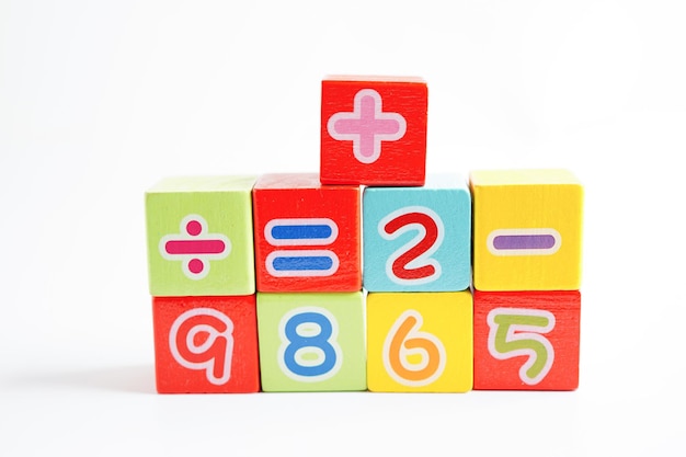 Number wood block cubes for learning Mathematic education math concept