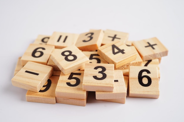 Number wood block cubes for learning Mathematic education math concept