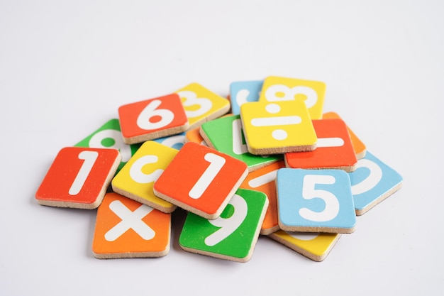 Number wood block cubes for learning Mathematic education math concept