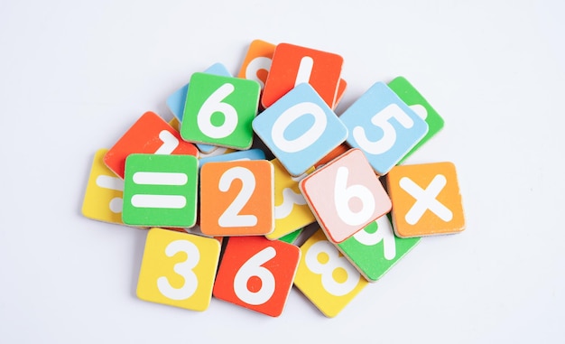 Number wood block cubes for learning Mathematic education math concept