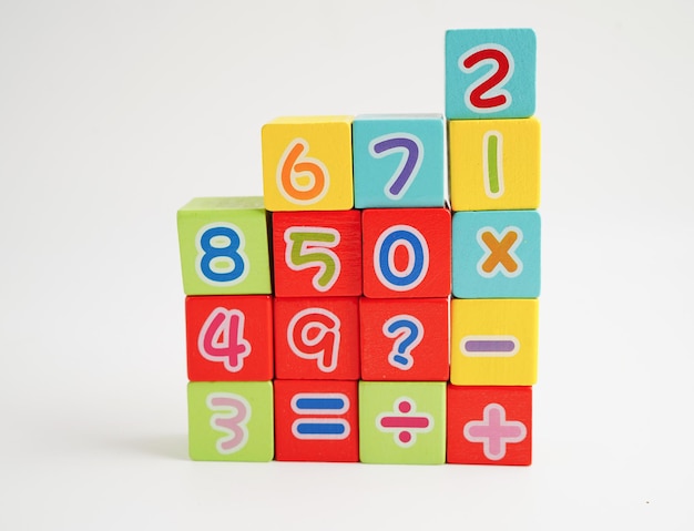 Number wood block cubes for learning Mathematic education math concept