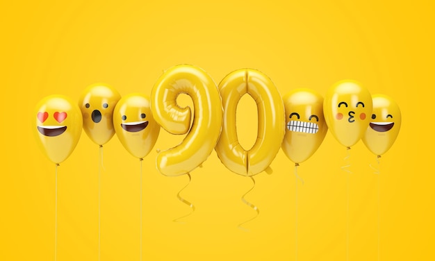 Number yellow birthday emoji faces balloons d render