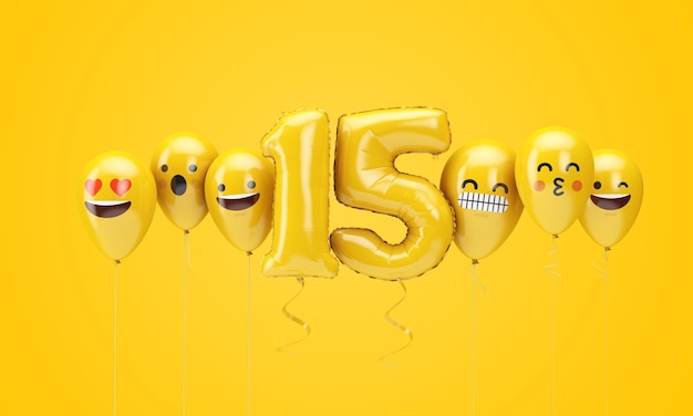 Number yellow birthday emoji faces balloons d render