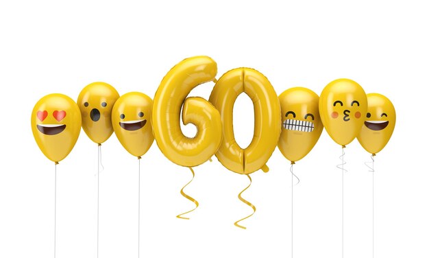 Number  yellow birthday emoji faces balloons d render