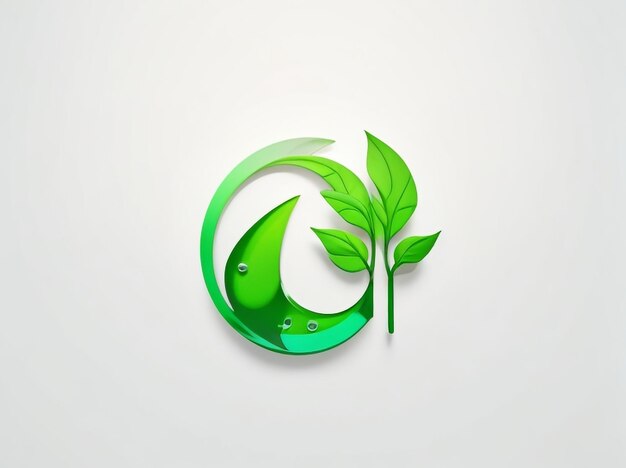 Photo number zero eco logo in round splash with green elements