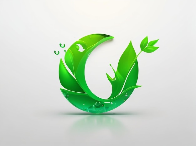 Photo number zero eco logo in round splash with green elements