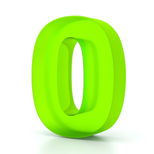 Number zero with green glass material 3d symbol for graphic design presentation or background