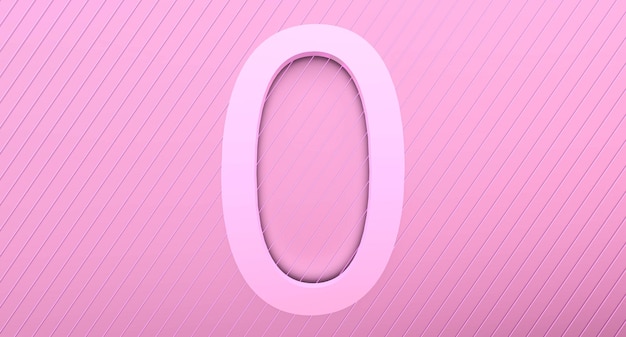 ピンクのネオンストライプとピンクの背景に数字0ピンクがかったデザインコンセプト3dレンダリング