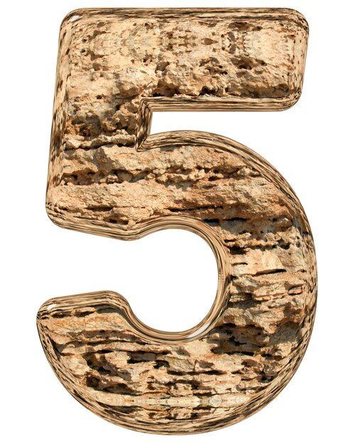 Numeral 5 five isolated on white natural limestone 3d illustration