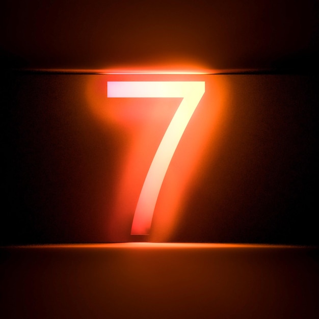 Numero sette neon elettrico luminoso illustrazione 3d numero 7 incandescente