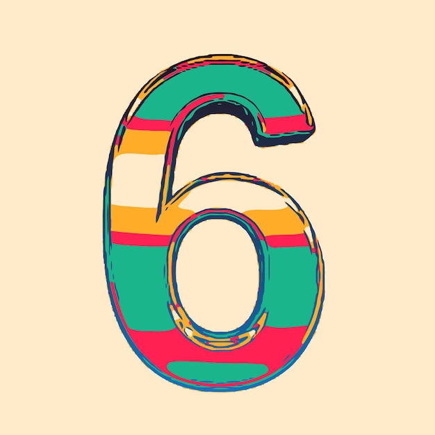 Photo numeral six 6 colored colorful illustration