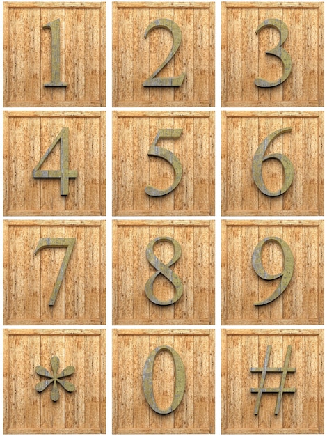 Numeric wooden characters isolated on white background