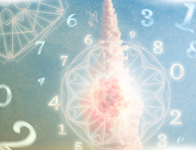 Foto concetto di numerologia con nuvole rosa