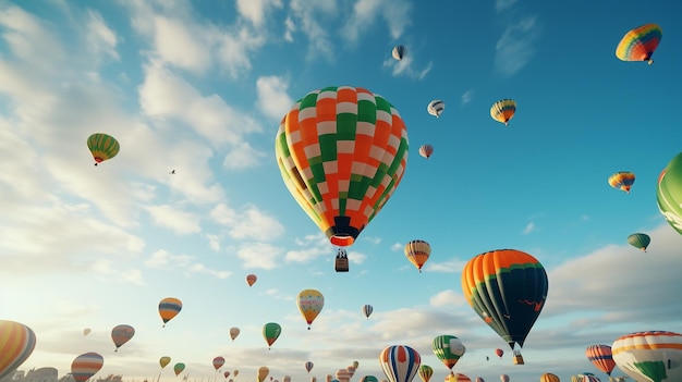 Многочисленные воздушные шары, летящие по небу в красочных формах и размерах День Святого Патрика