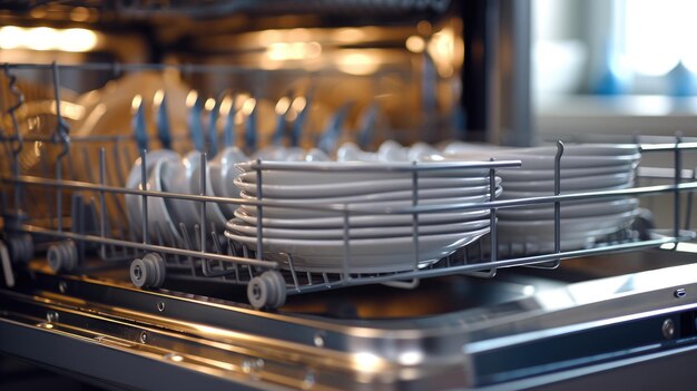 Numerous plates in a dishwasher Generative Ai