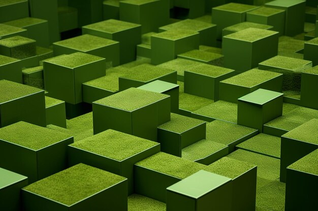 Foto numerose scatole quadrate sulla superficie verde ia generativa
