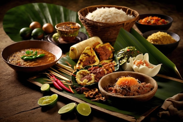 Foto numerose varietà di cucina indonesiana, vari piatti bali dall'indonesia