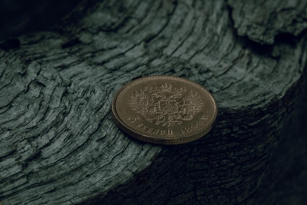 Photo numismatics old collectible coins on the table top view