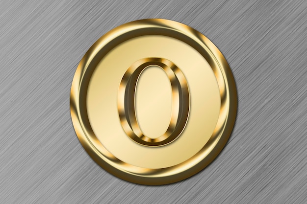 Nummer 0 in goud in een gouden cirkel op een metalen achtergrond Grafisch resourceconcept