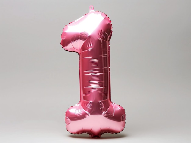 Nummer 1 roze opblaasbare ballon geïsoleerd op witte achtergrond voor verjaardagsfeest 3D render