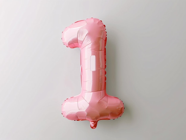 Nummer 1 roze opblaasbare ballon geïsoleerd op witte achtergrond voor verjaardagsfeest 3D render
