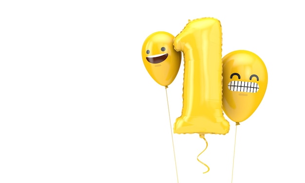 Nummer 1 verjaardagsballon met emoji gezichten ballonnen 3d render