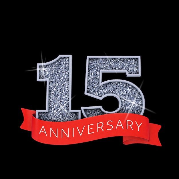 Nummer 15 zilveren sprankelende verjaardag viering banner 3D Render
