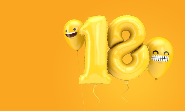 Nummer 18 verjaardagsballon met emoji gezichten ballonnen 3D Render