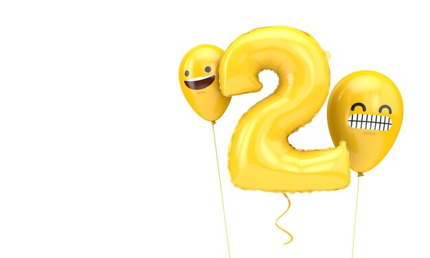 Nummer 2 verjaardagsballon met emoji gezichten ballonnen 3D Render