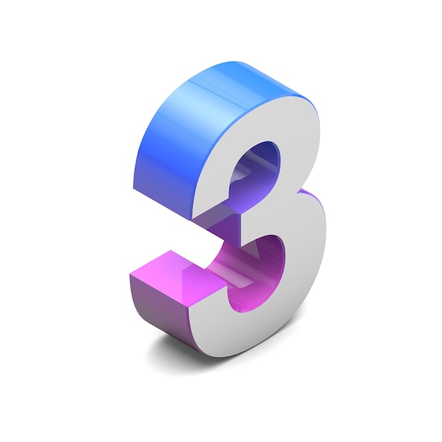 Nummer 3 Isometrisch lettertype met roze blauw verloop