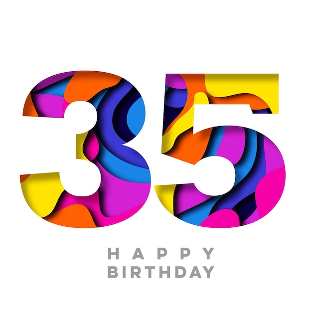 Nummer 35 Gelukkige verjaardag kleurrijk papier uitgesneden ontwerp