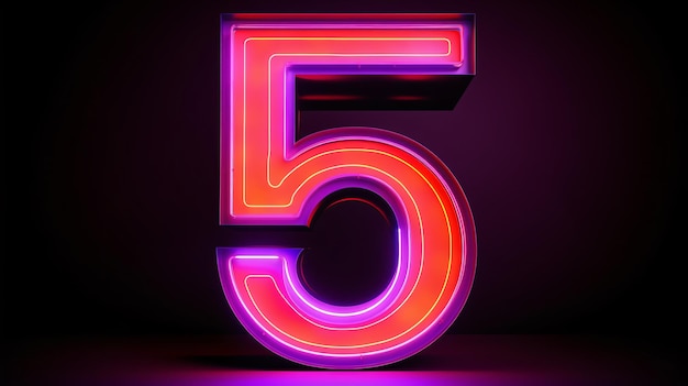 Nummer 6 alfabet neon retro