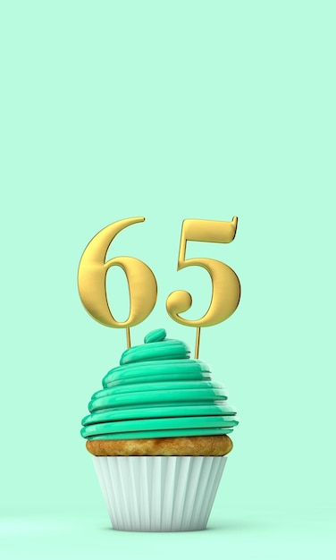 Nummer 65 mintgroen verjaardagsviering cupcake 3D-rendering