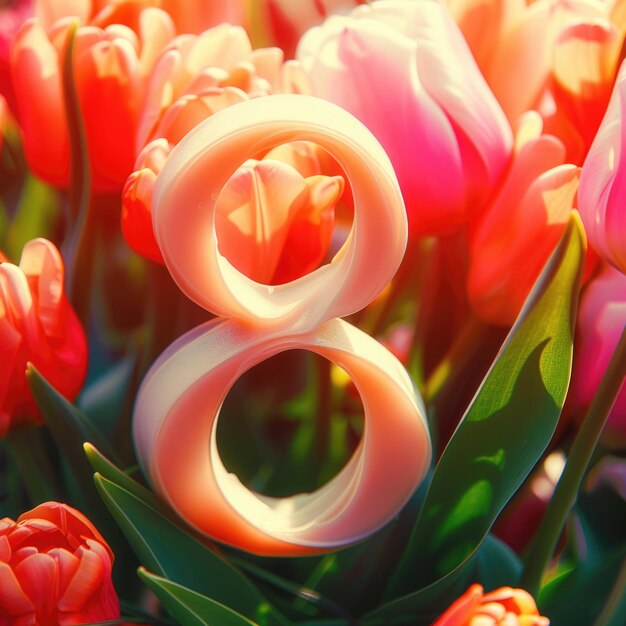 Nummer 8 close-up tegen een achtergrond van tulpen AI generatieve