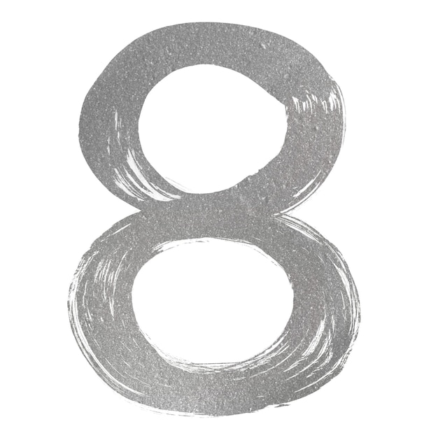 Nummer 8 penseelstreek png zilveren metalen lettertype