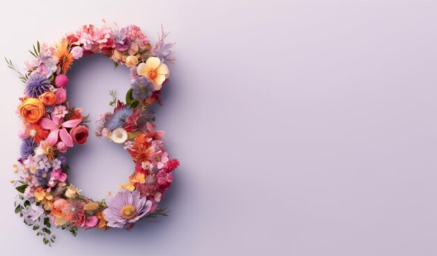 Nummer 8 vorm met bloemen op pastel geïsoleerde achtergrond