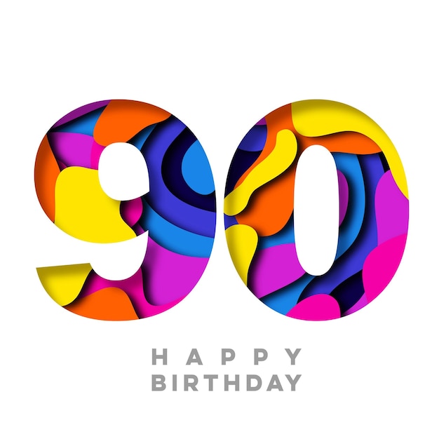 Nummer 90 happy birthday kleurrijk papier uitgesneden ontwerp