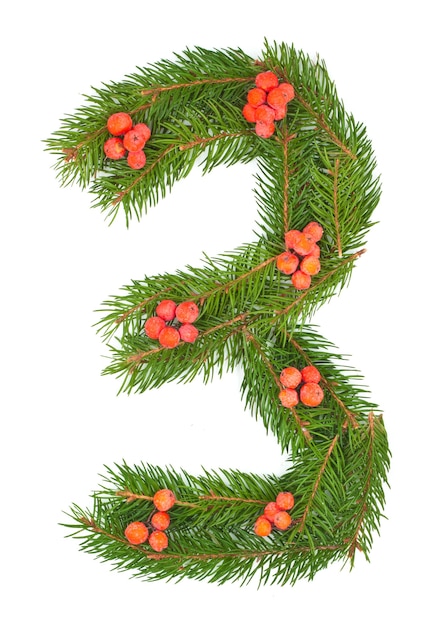 nummer drie gemaakt van fir takken van de kerstboom
