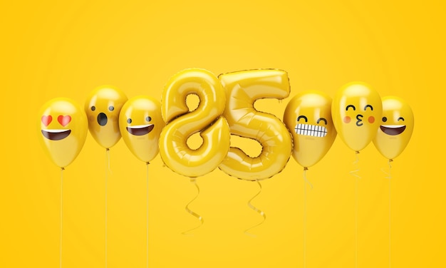 Nummer gele verjaardag emoji gezichten ballonnen d render