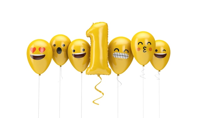 Nummer gele verjaardag emoji gezichten ballonnen d render