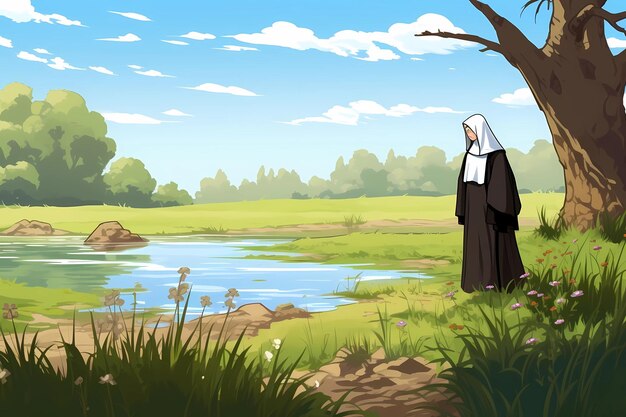 Nuns illustrations of monastic life in the church religious painting