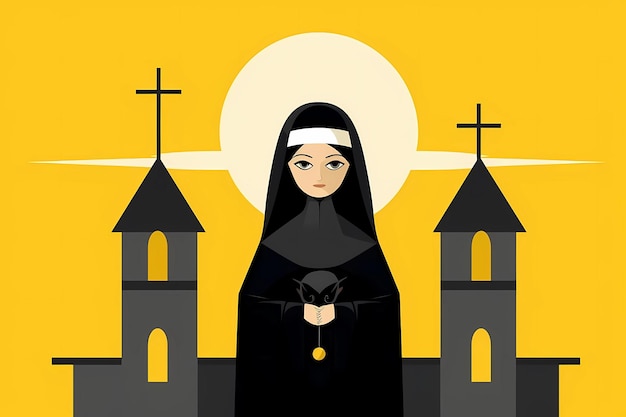 修道女 修道院生活のイラスト 教会の宗教的な絵画
