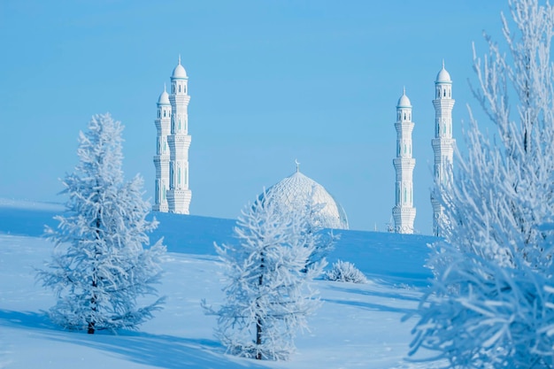 Nur Astana Mosque, in the capital of Kazakhstan. Photo taken during a sunny and cold winter day.