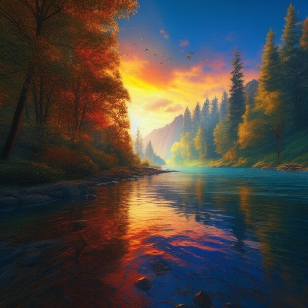 Photo nurreal nature colors painting generative ai illustrations