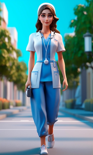 看護師の 3 D 漫画のキャラクター