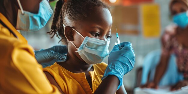 Photo a nurse administering a vaccine to a child