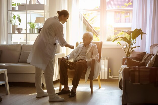 Photo nurse caring for elderly patient at home