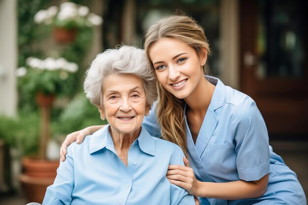 Photo nurse caring for an elderly woman at home