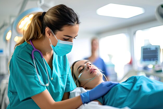 Nurse Caring For A Patient In A Hospital